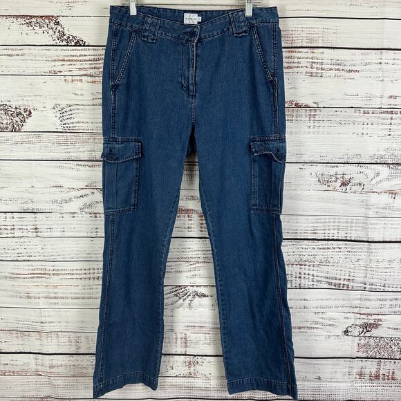 Womens Y2K Calvin Klein Jeans Cargo Pants Baggy Pockets Medium Wash Straight 12 - Picture 1 of 6